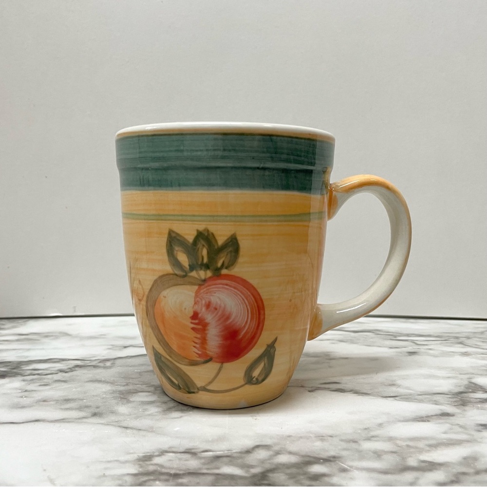 Gibson Antique Orchard 4” Coffee Mug Cup - Yellow and Green, Fruit, Handpainted - Picture 3 of 8